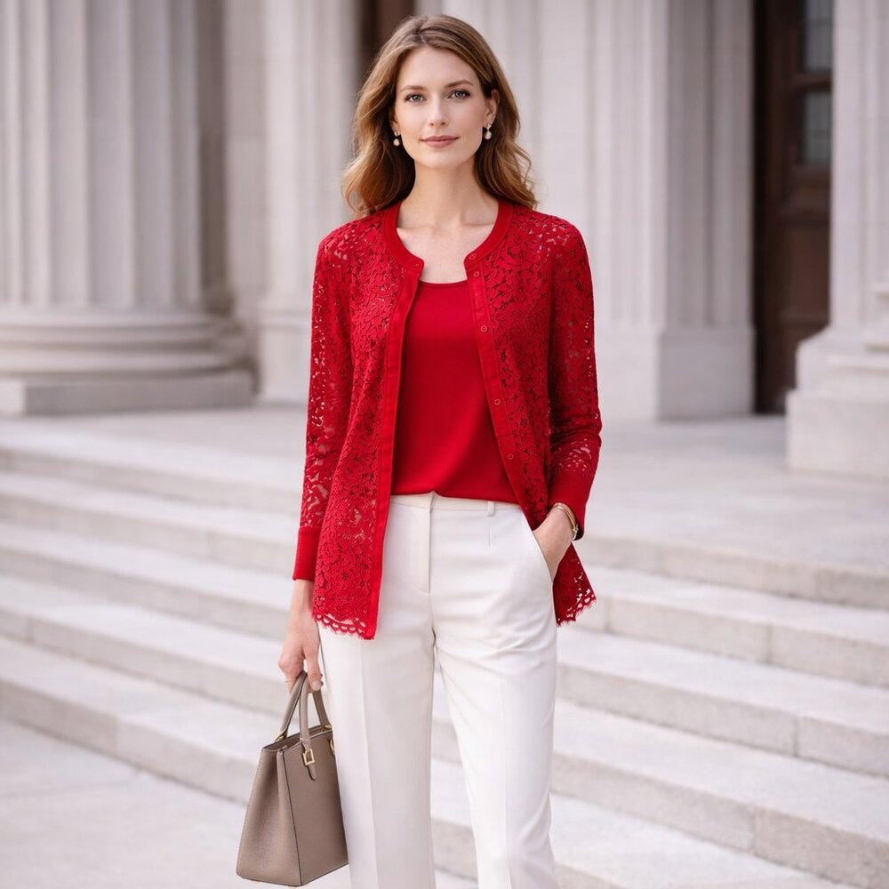 NWT | J. Crew Red Lace Cardigan & Camisole Set | Elegant Twinset | Size 6